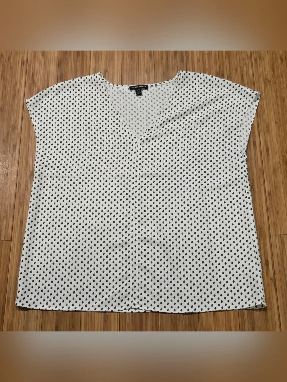 Hilary Radley Black Dot V-Neck Cap Sleeve Blouse on White